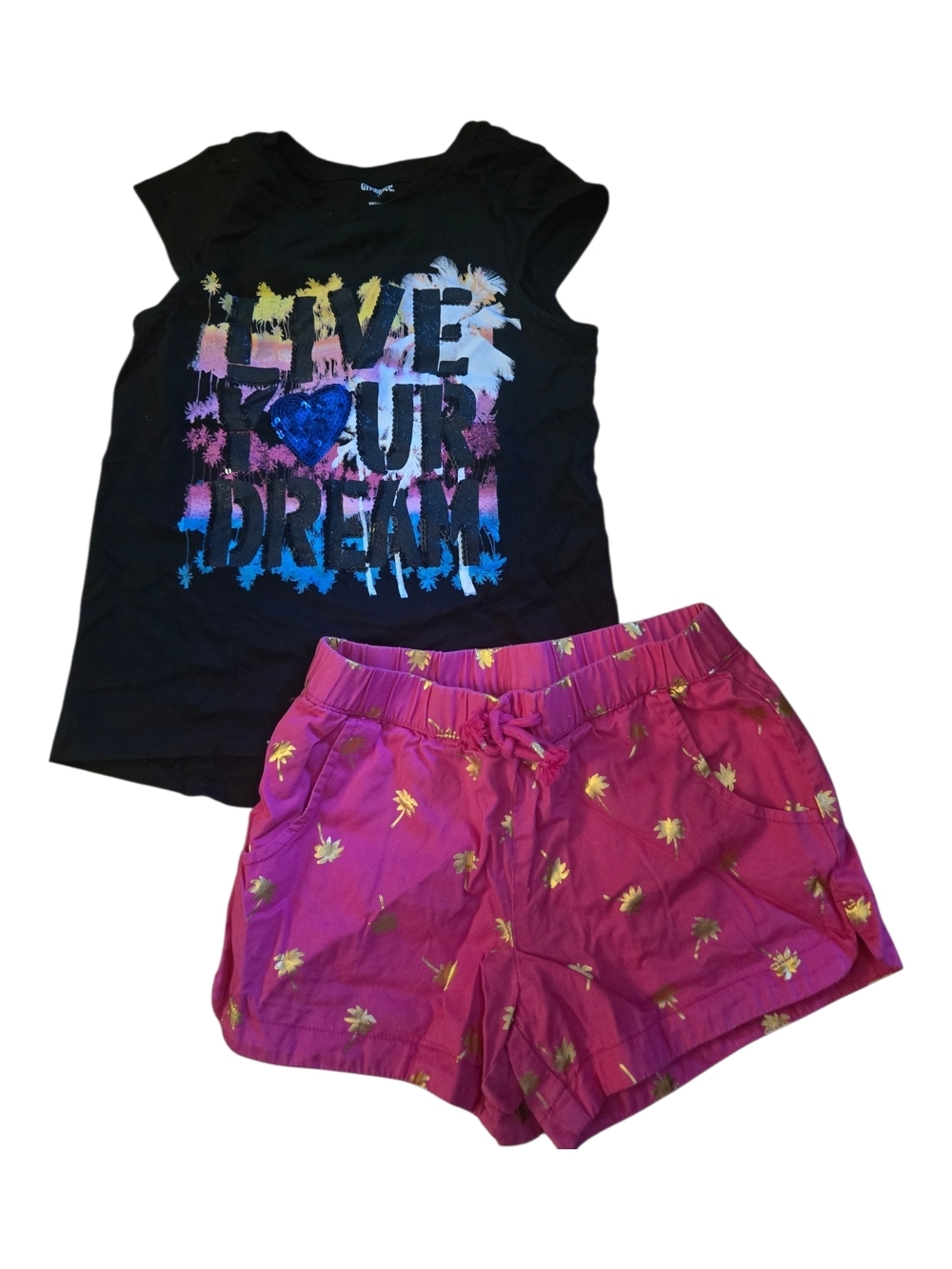 Gymboree Black Tee and Pink Palm-Print Shorts Set